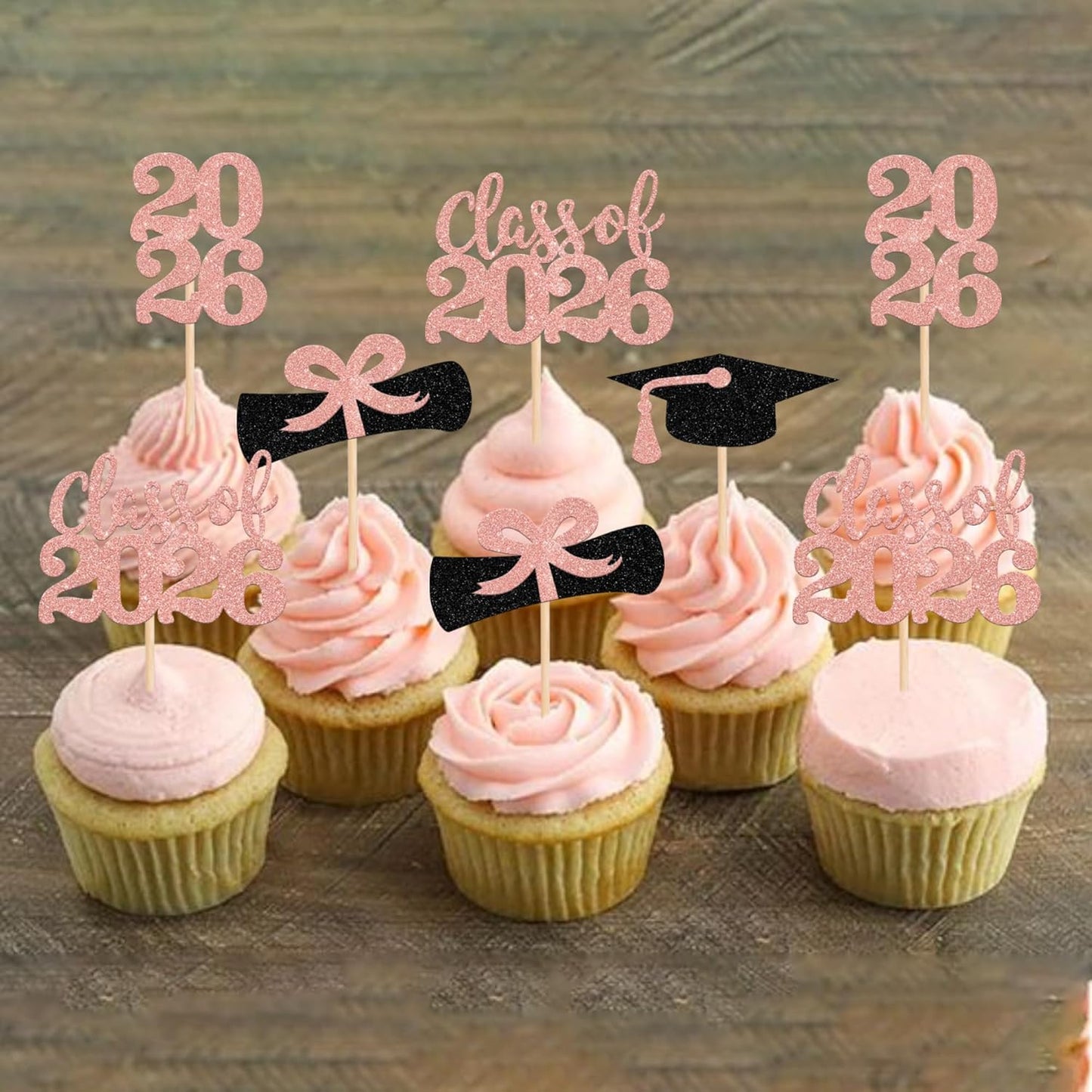 36 PCS 2026 Graduation Theme Cupcake Toppers Glitter Class of 2026 Grad Cap Diploma Cupcake Picks 2026 Graduation Theme Party Cake Decorations Supplies Deep Blue