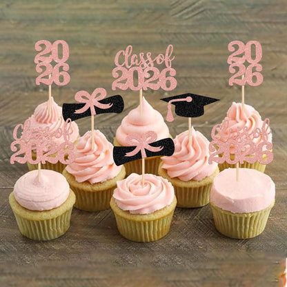36 PCS 2026 Graduation Theme Cupcake Toppers Glitter Class of 2026 Grad Cap Diploma Cupcake Picks 2026 Graduation Theme Party Cake Decorations Supplies Deep Blue