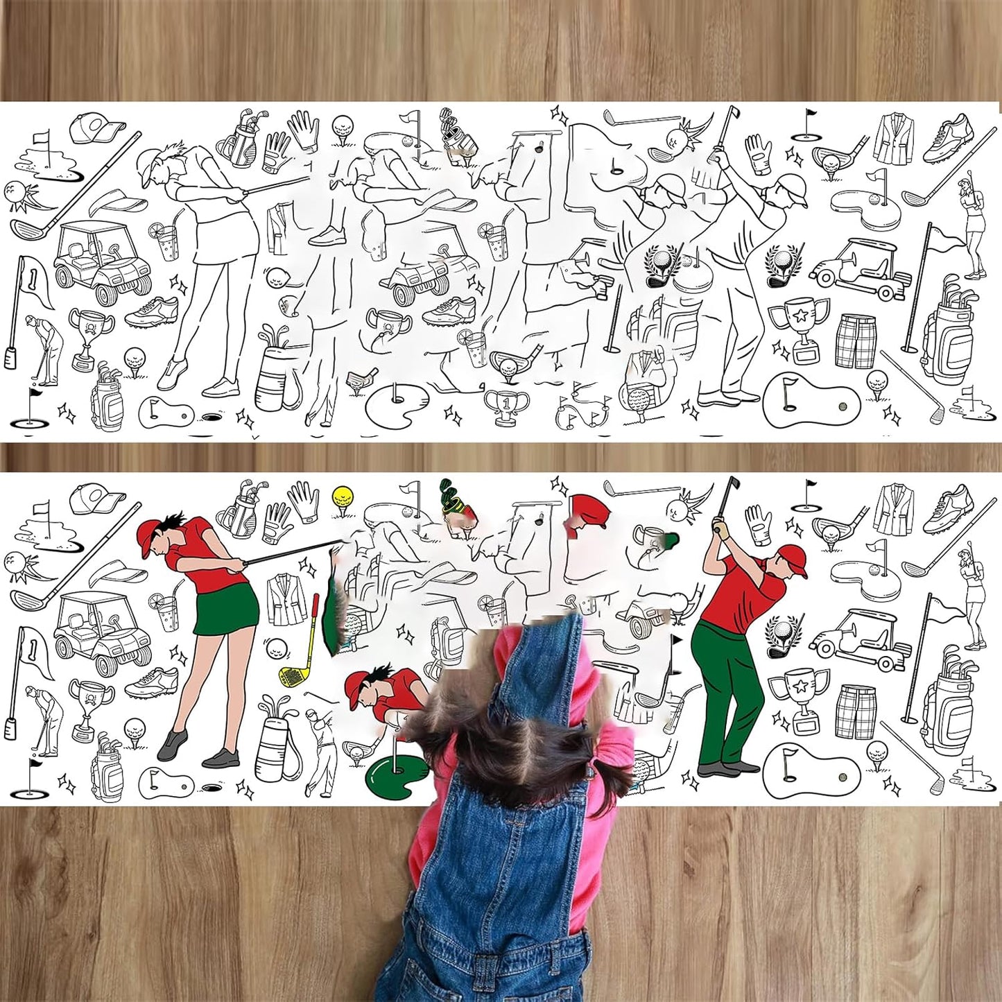 Golf Coloring Poster Golfing Tournament Party Activity, Let's Par-tee Coloring Tablecloth | Kids Golf Themed Tablecloth Party Activity
