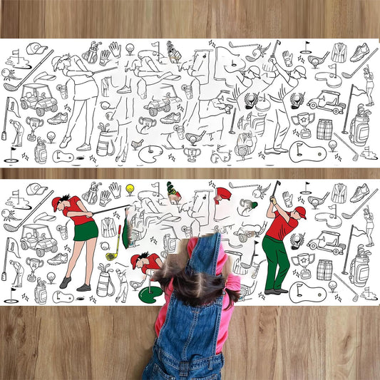 Golf Coloring Poster Golfing Tournament Party Activity, Let's Par-tee Coloring Tablecloth | Kids Golf Themed Tablecloth Party Activity