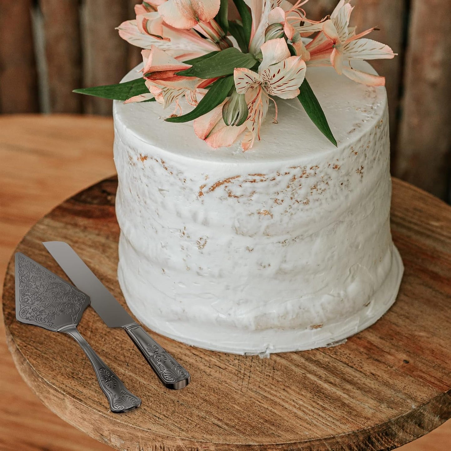 Orblue Wedding Cake Knife and Server Set - Premium, Beautifully Engraved Cutting Set - Elegant Keepsake for Newlyweds - Light Gold