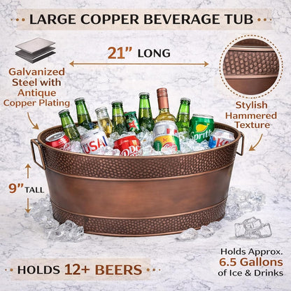 BREKX Aspen Galvanized Tub, Copper Finish Metal Ice and Drink Cooler for Parties, Sealed Leak Resistant Party Cooler, Easy to Clean, Handcrafted, Large Oval 25-Quart (6 Gallon), 30 Bottle Bucket