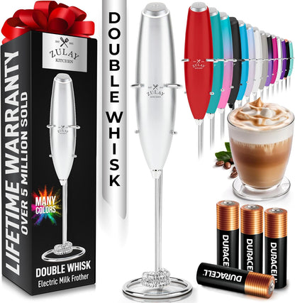 Zulay Kitchen Powerful Milk Frother Wand With Duracell Batteries - Ultra Fast Handheld Drink Mixer - Electric Whisk Foam Maker for Coffee, Lattes, Cappuccino & Matcha - Z1 Motor - Black - Colors A