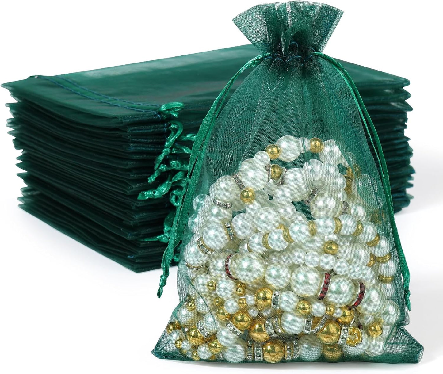 Hopttreely 100PCS Premium Sheer Organza Bags, White Wedding Favor Bags with Drawstring, 4x4.72 Jewelry Gift Bags for Party, Jewelry, Christmas, Mother's Day, Festival, Bathroom Soaps, Makeup Organza Favor Bags