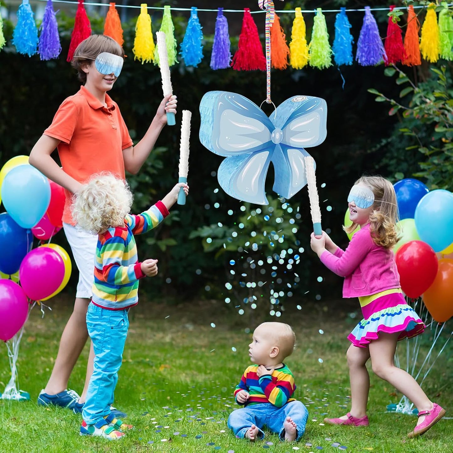 Hooqict Mexican Pinata with Blindfold and Bat Stick Party Pinata for Fiesta Carnival Cinco de Mayo Decorations Kids Adults Mexican Party Games Birthday Party Supplies