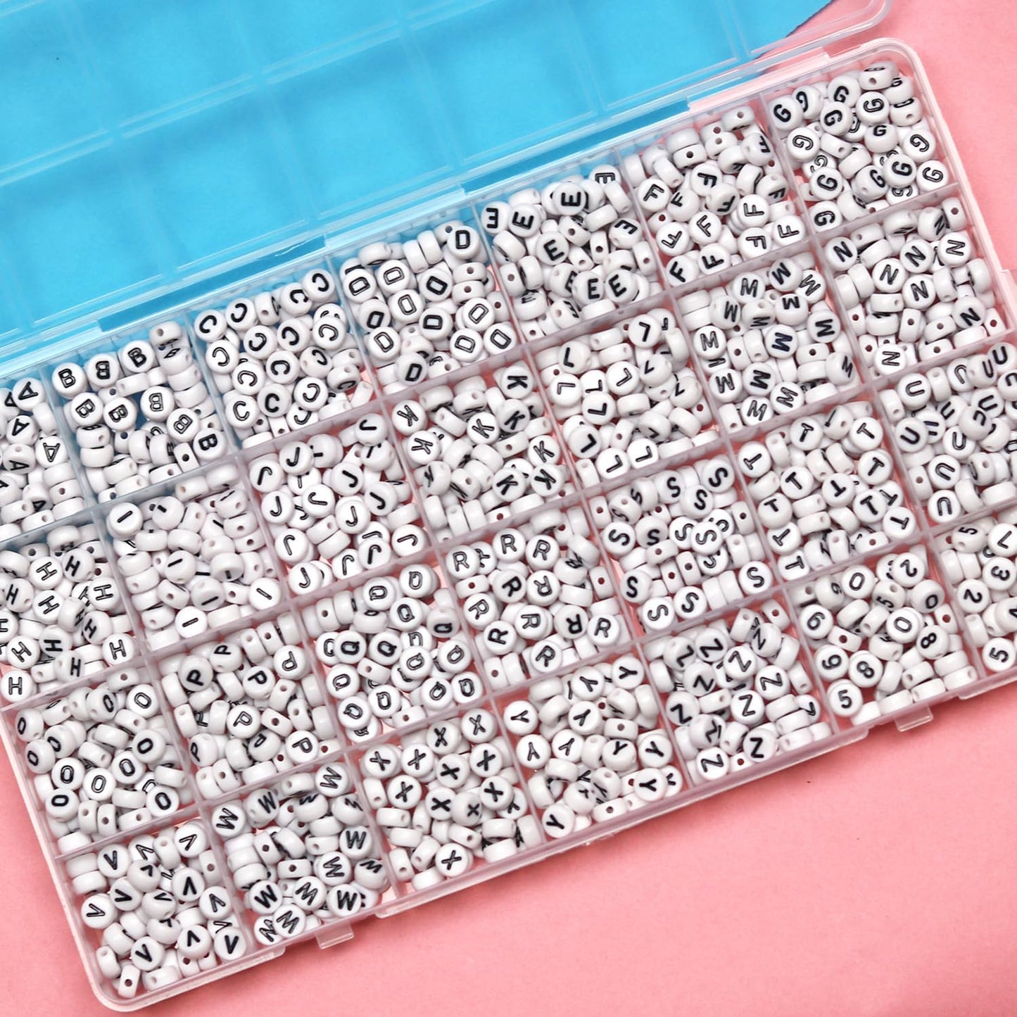 Melius 1450Pcs Acrylic Glow Letter Beads, Alphabetical Glowing in The Dark Beads in 28 Grid Box for Jewelry Making, DIY Bracelets, Necklaces, Key Chains (Glowing, 4x7mm)