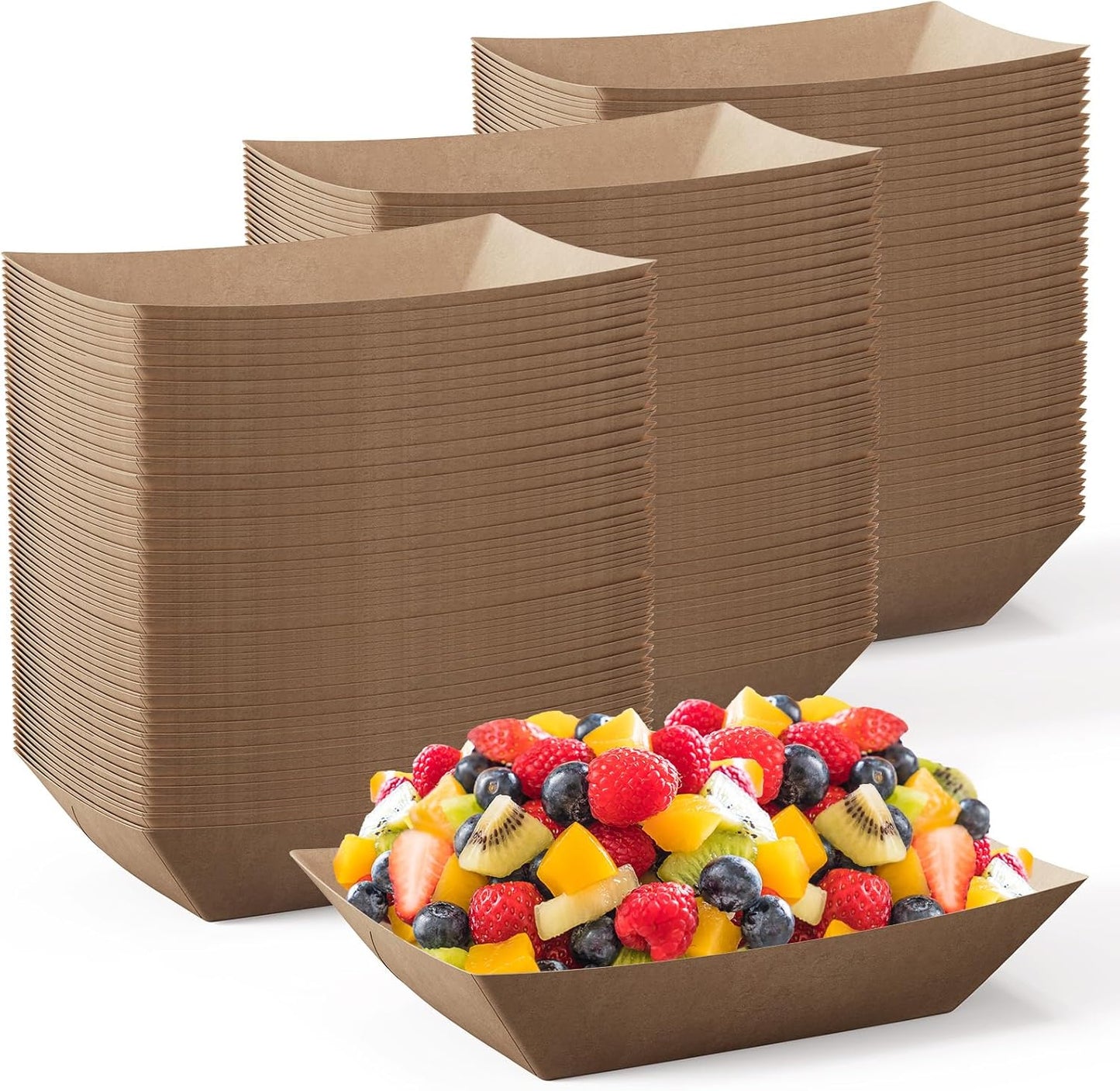 JOLLY CHEF 2lb Paper Food Trays, 250 Pack Disposable Paper Boat, Serving Boats for Gameday, Food Holder Trays for Snacks French Fries Nachos Hot Dog Tacos BBQ Party