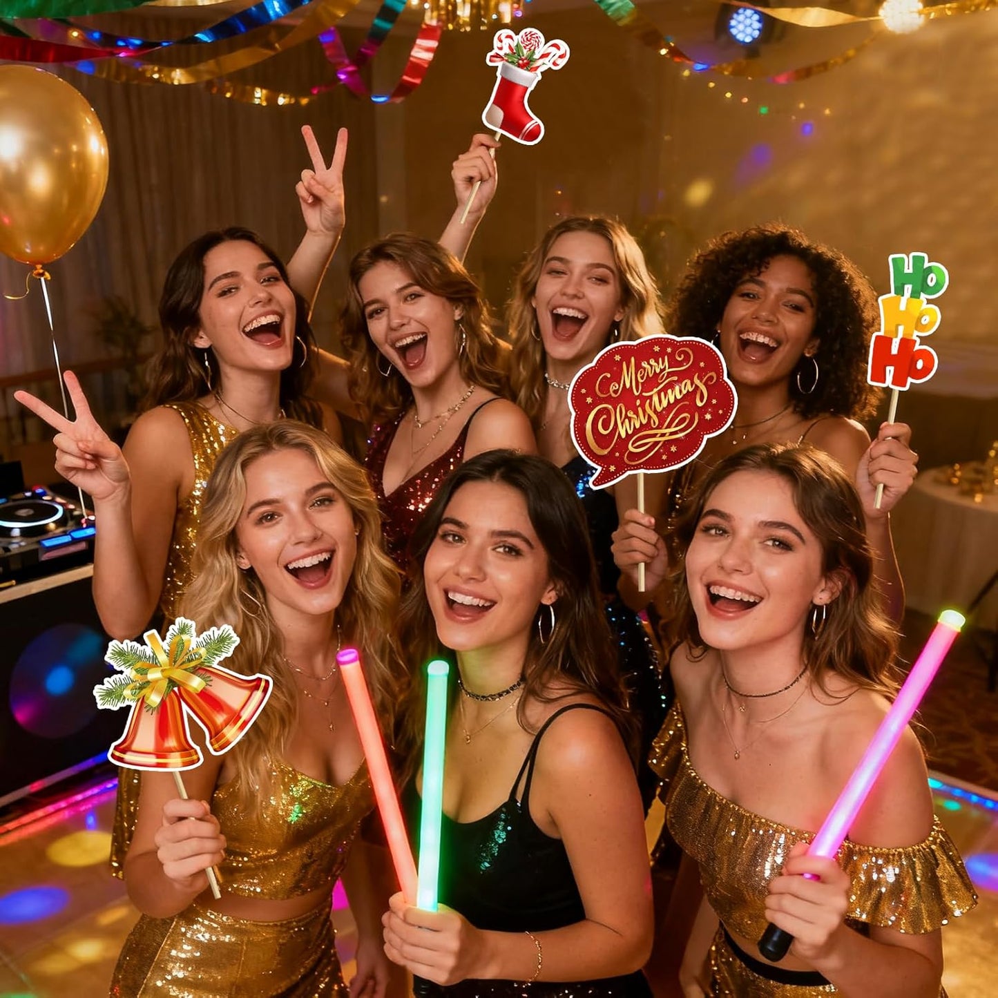 Christmas Photo Booth Props Kit - Large Size Selfie Frame & 24 Pcs Christmas Picture Props for Photoshoot Gift Box, Xmas/Winter/Holiday New Year Party Favors Supplies Jokes Favors