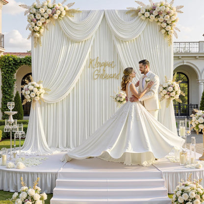 10 ft x 10 ft Wrinkle Free White Backdrop Curtains for Wedding Parties, Polyester Photography Backdrop Drapes for Birthday Parties Stage Backdrop Stand, 2 Panels 5x10FT Background Curtains
