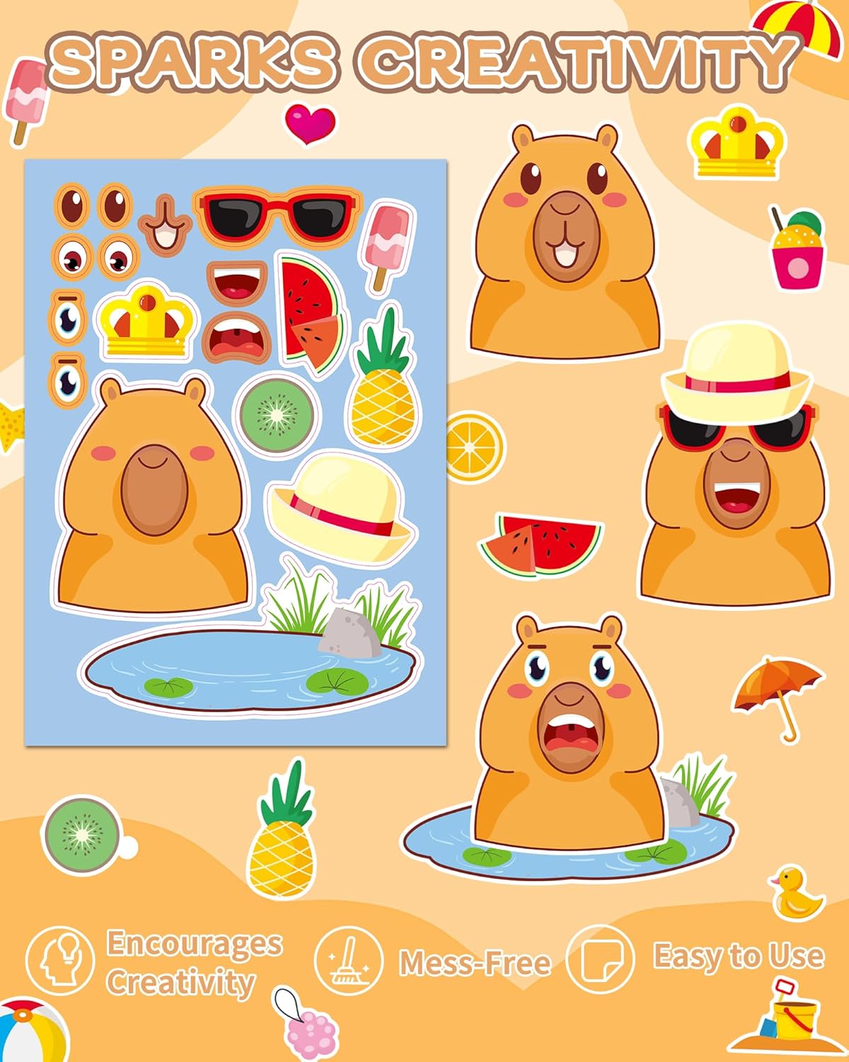 Aowplc 36 Pcs Make-A-Face Sticker Sheets Kids Party Favors Mix and Match Stickers with Dinosaurs, Mermaids, Unicorns, Horses, Farm & Sea Animals for Parties, Birthdays, Classroom Activities & Crafts