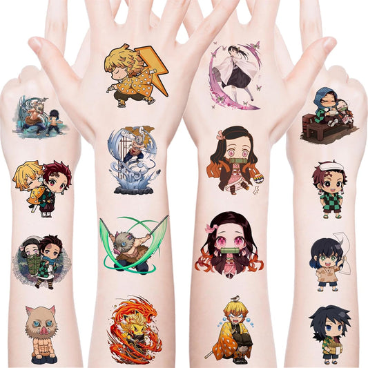20 Pcs Pokemon Temporary Tattoos for Kids - Waterproof Cartoon Pokemon Stickers, Pikachu Squirtle Bulbasaur Party Favors, Reusable Fake Tattoos for Boys Girls Birthday Party Supplies