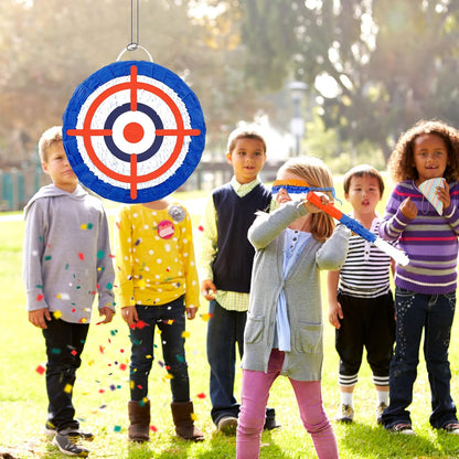 Deekin 3 Pcs Dart Piñata Set Include Large Dart Gun Shooting Target Piñata with Stick Eye Mask for Kids Birthday Party Game Favors Supplies 12.8x12.8 Inch