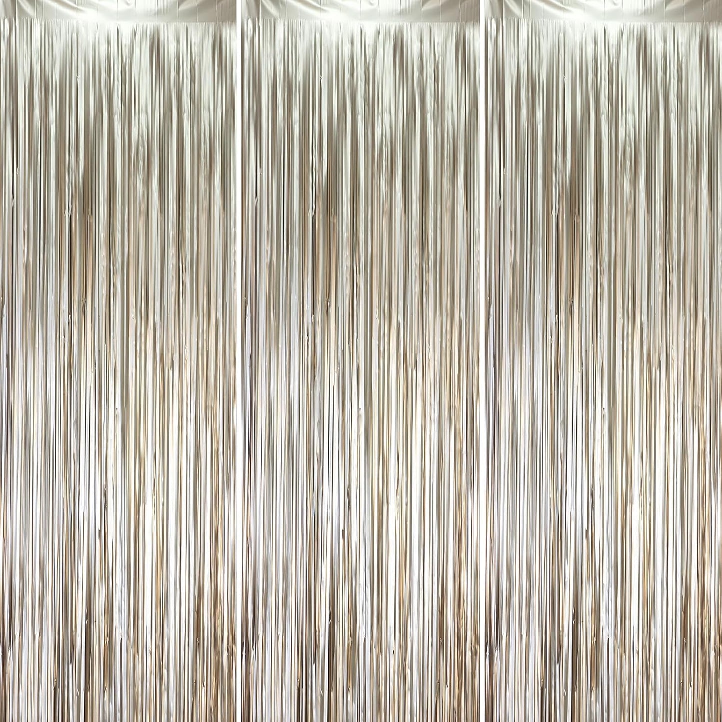 Voircoloria 3 Pack 3.3x8.2 Feet Gold Foil Fringe Backdrop Curtains, Tinsel Streamers, Fringe Backdrop for 2025 New Years Eve, Graduation, Birthday, Baby Shower, Gender Reveal, Disco Party - Colors B