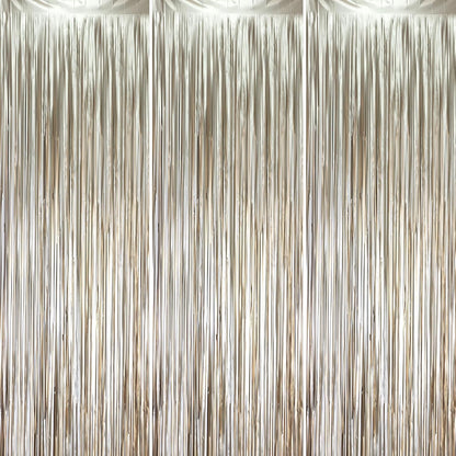 Voircoloria 3 Pack 3.3x8.2 Feet Gold Foil Fringe Backdrop Curtains, Tinsel Streamers, Fringe Backdrop for 2025 New Years Eve, Graduation, Birthday, Baby Shower, Gender Reveal, Disco Party - Colors B