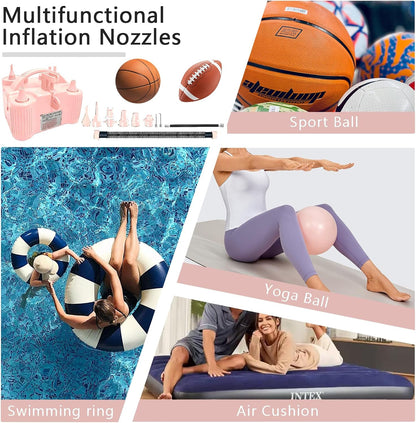 4-in-1 Electric Balloon Pump for All Balloons, Inflatables, and Sports Balls, Portable High Power Triple Inflating Ports for Latex Foil 260q Mylar Balloon