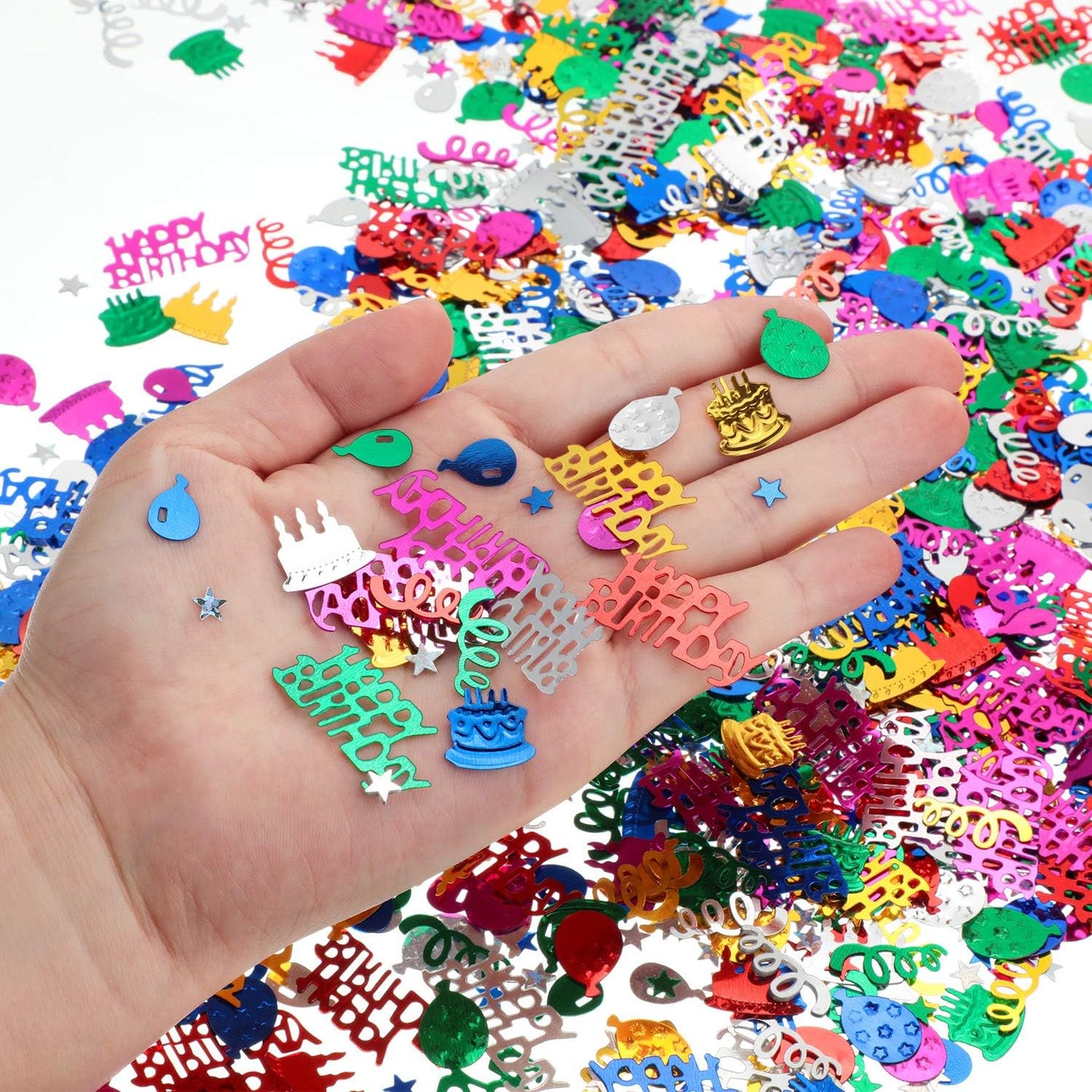 WILLBOND 3000 Pieces Happy Birthday Confetti Birthday Party Cake Confetti Metallic Foil Balloon Glitter Table Scatter Decorations for Carnival Baby Shower DIY Arts and Crafting