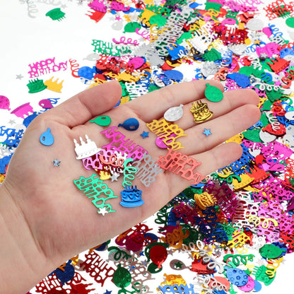 WILLBOND 3000 Pieces Happy Birthday Confetti Birthday Party Cake Confetti Metallic Foil Balloon Glitter Table Scatter Decorations for Carnival Baby Shower DIY Arts and Crafting