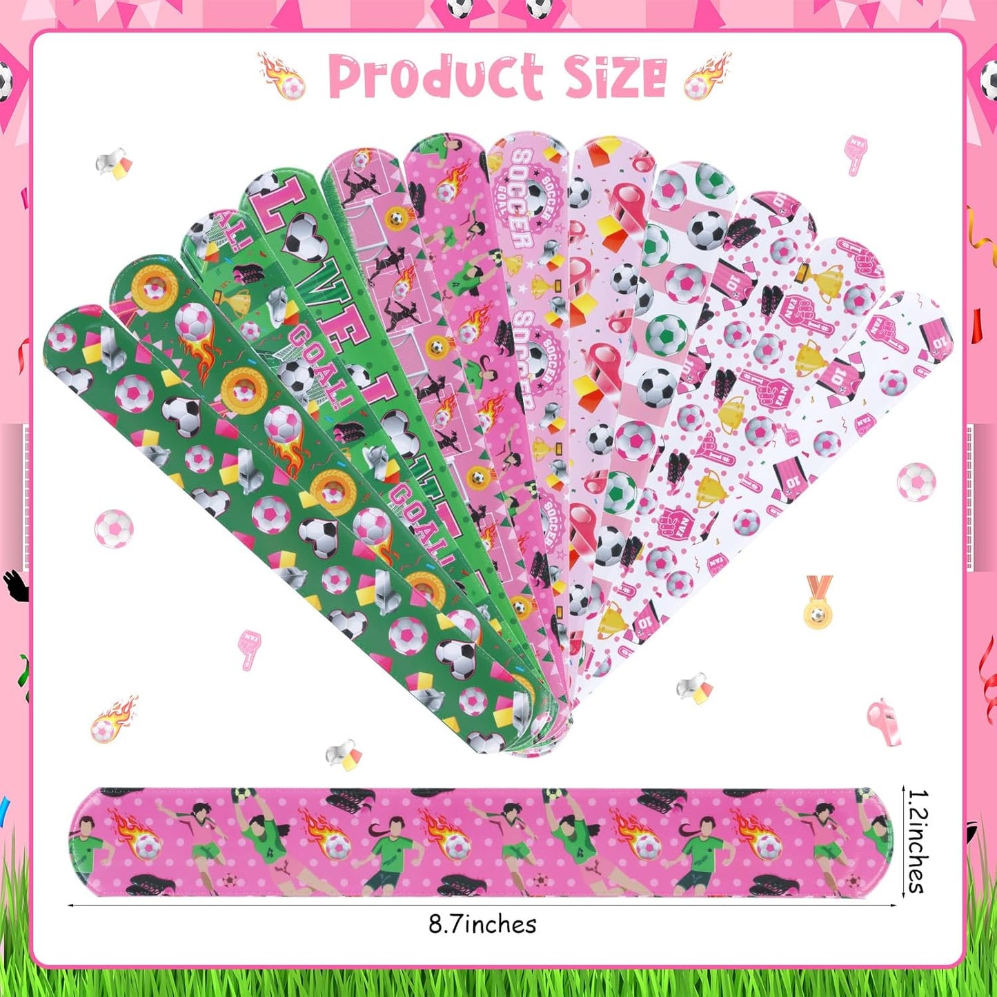 Serencatcher 48PCS Soccer Slap Bracelets Bulk, Soccer Party Favors Pink Soccer Slap Wristbands for Soccer Birthday Party Supplies Gifts Sports Football Themed Party Decorations