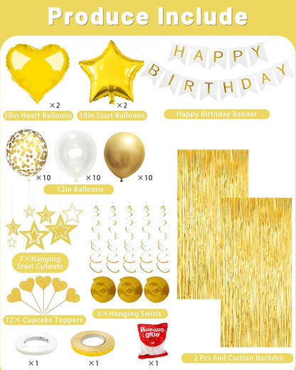 Lutoys Rose Gold Happy Birthday Party Decorations, Happy Birthday Banner, Rose Gold Foil Heart Star Confetti Balloons Curtain Backdrop Hanging Swirls Party Decor for Girls Women Princess