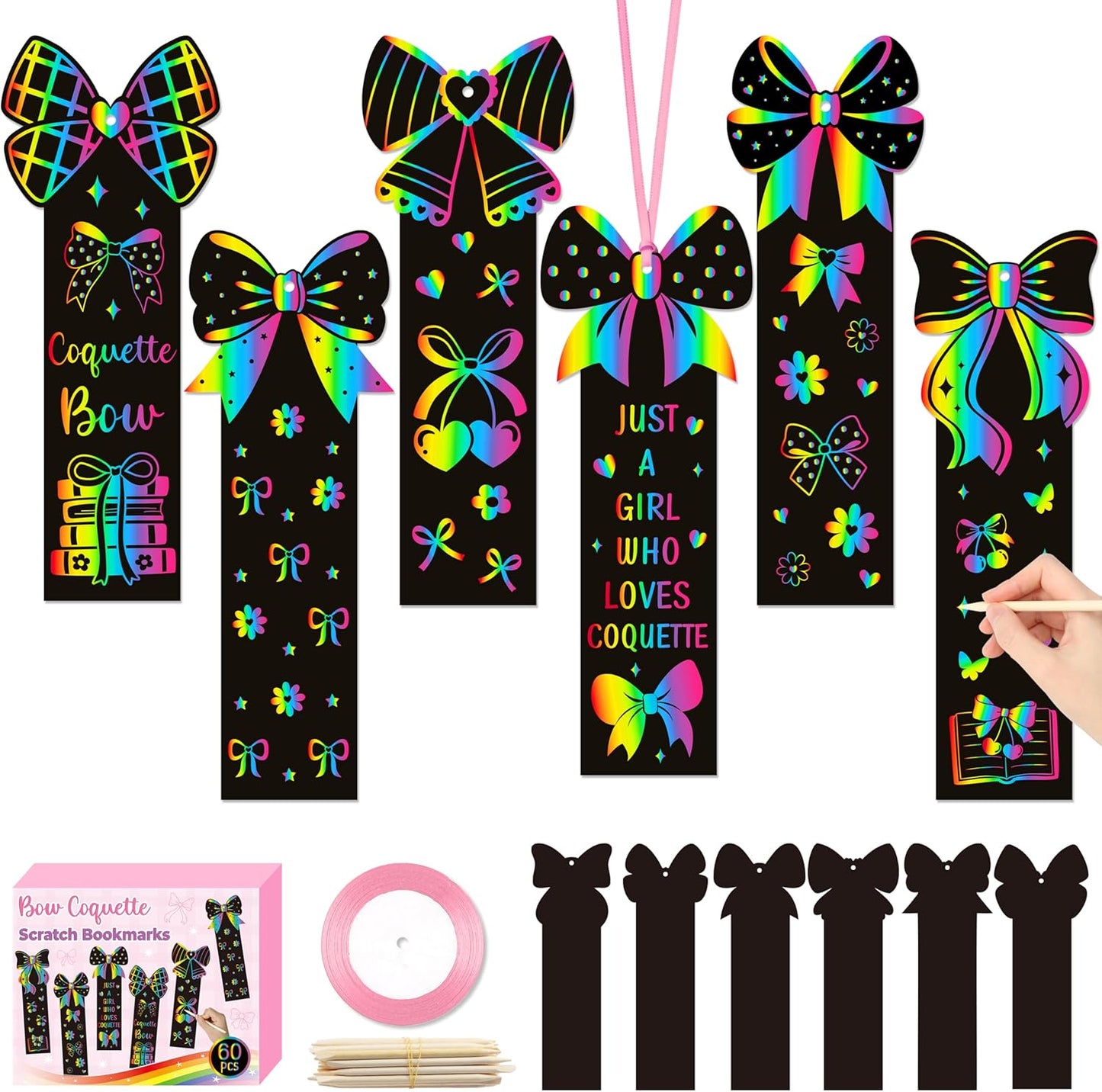 CY2SIDE 60PCS Princess Fairy Wand Scratch Bookmarks for Girls, Make Your Own Fairy Stick Scratch Paper Magic Wands Bookmark, DIY Princess Stick Rainbow Crafts Ornaments for Kids Birthday Party