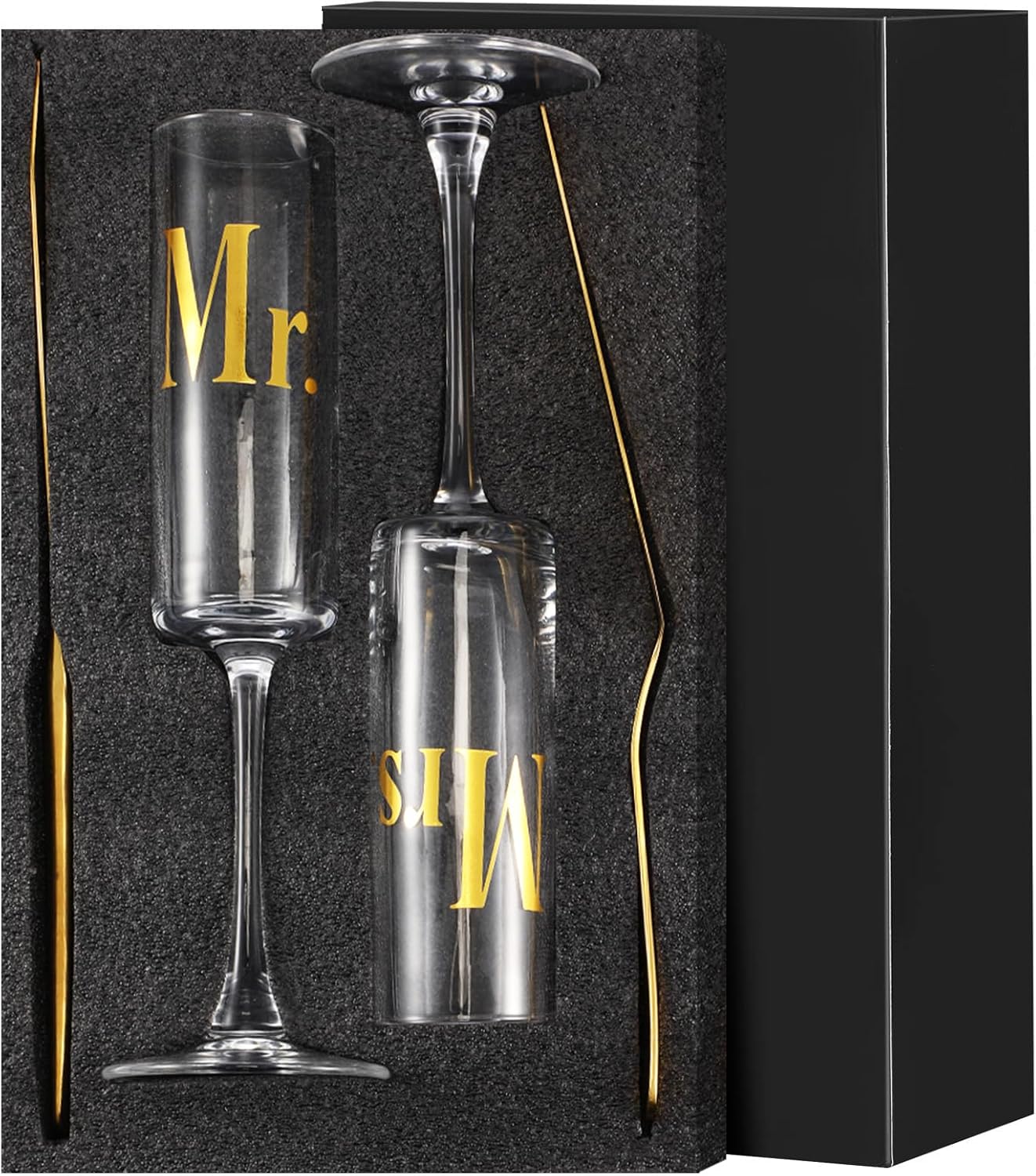 Boao 4 Pieces Wedding Toasting Flutes and Cake Server Set Wedding Reception Supplies Champagne Glasses Cake Knife Pie Server (Gold,Classic)