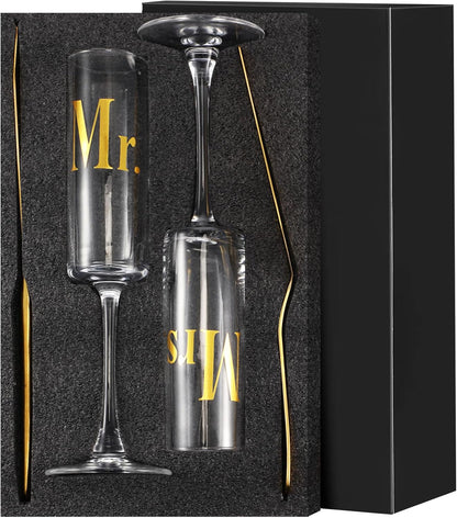 Boao 4 Pieces Wedding Toasting Flutes and Cake Server Set Wedding Reception Supplies Champagne Glasses Cake Knife Pie Server (Gold,Classic)