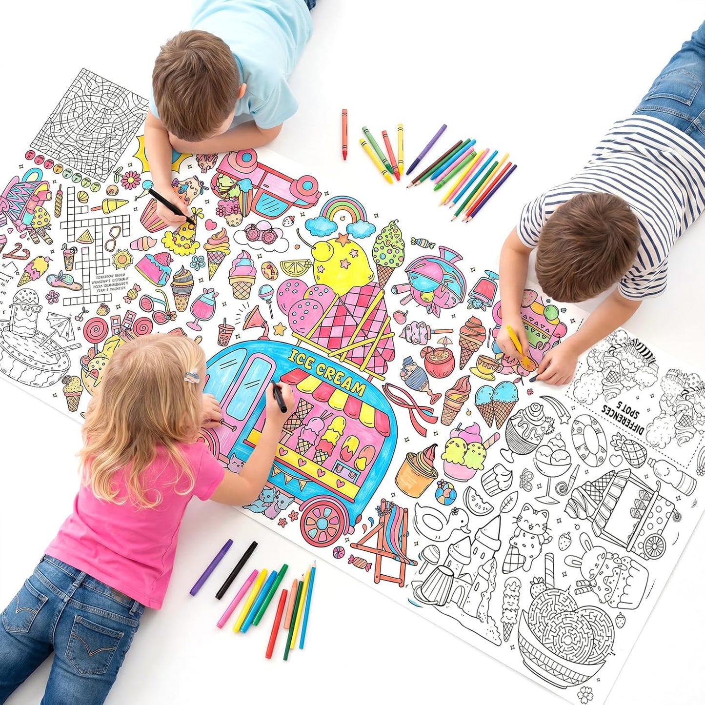 Happy Birthday Giant Coloring Poster/Tablecloth, 30 x 72 Inch Birthday Craft for Kids Art Crafts Paper Banner Kid Games Activities,Coloring Tablecloth Crafts for Classroom Wall School Home Parties