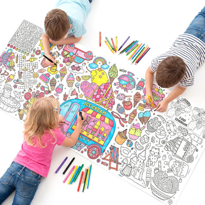 Happy Birthday Giant Coloring Poster/Tablecloth, 30 x 72 Inch Birthday Craft for Kids Art Crafts Paper Banner Kid Games Activities,Coloring Tablecloth Crafts for Classroom Wall School Home Parties