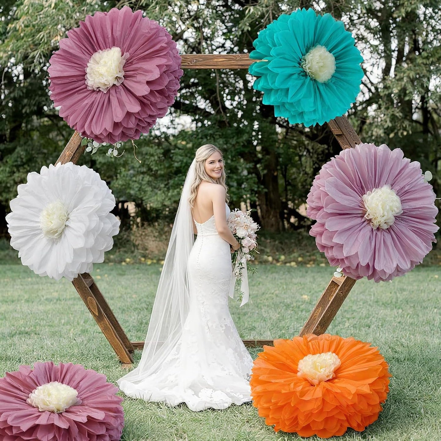 Chunful 5 Pcs 30'' 24'' Gaint Pastel Tissue Paper Flowers Decoration Large Hanging Tissue Paper Pom Poms Decor for Pastel Birthday Bachelorette Wedding Baby Shower Bridal Shower Easter Party Decor