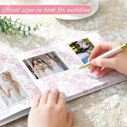 Panelee Wedding Guest Book with Pen Set Elegant Guest Sign in Books Bridal Shower Guestbook Beautiful Guest Book Wedding Reception Guestbook for Wedding (Flower, Blue)