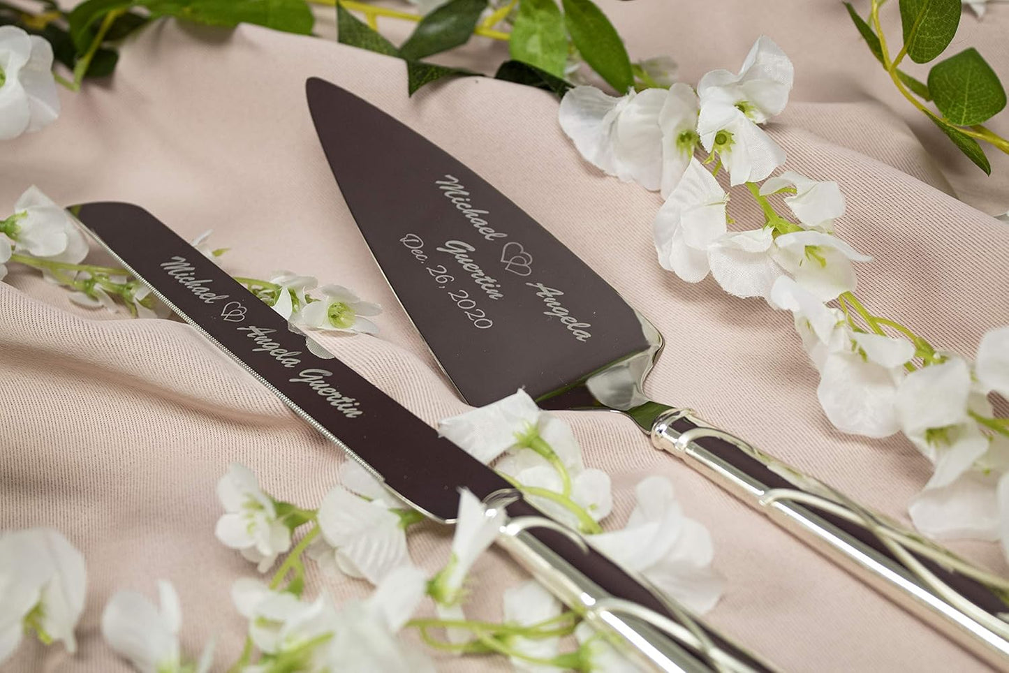 Lenox Bridal Adorn Silver Personalized Wedding Cake Cutting Set, Custom Engraved Wedding Cake Knife and Server Set for the Bride and Groom