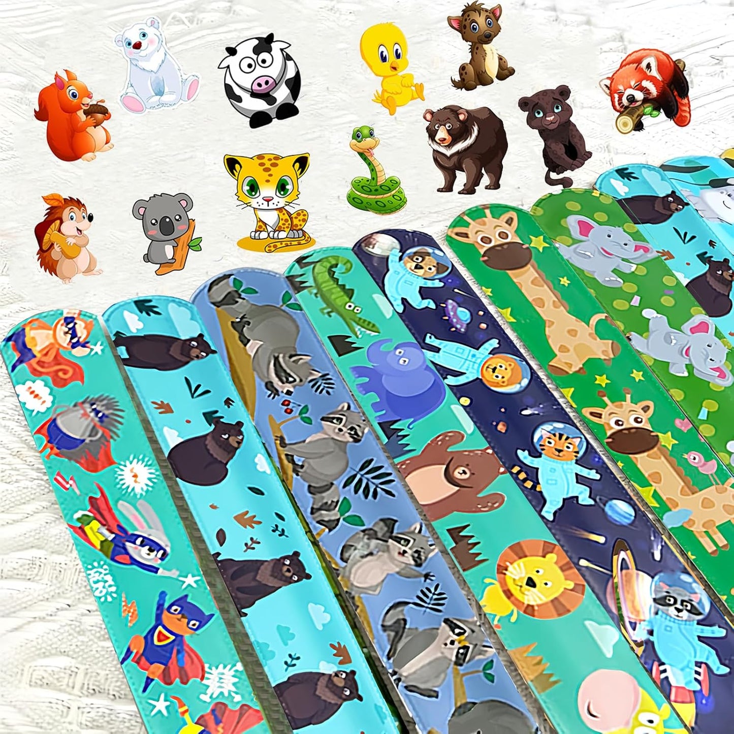 CZWXOXO 74Pcs Dinosaur Theme Party Favors Contain 24 Pcs Slap Bracelets 50Pcs Stickers, Dino Theme Birthday Party Decorations,Classroom Rewards Supplies.