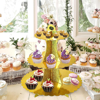 Soleebee 3-Tier Cupcake Stand, Cardboard Cupcake Tower, Dessert Cup Cake Stand Tower for Birthday Wedding Party Decoration, Cupcake Tier Stand 1 Set (Black)