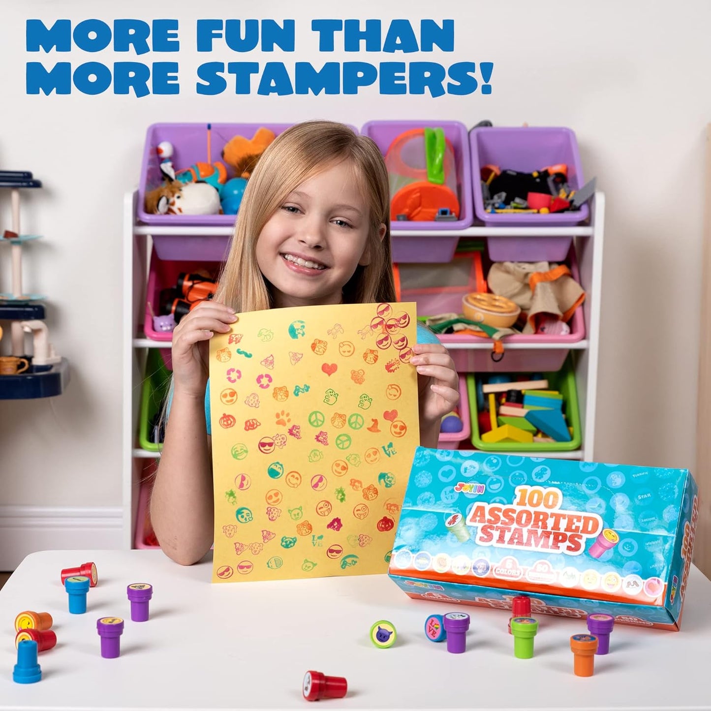 JOYIN 100PCS Assorted Stamps for Kids Self-Ink for Party Favor, Teacher Stamps, Kids Treasure Box, Prize for Classroom, Birthday School Stuffers (50 Designs, Dinosaur, Halloween Stampers)