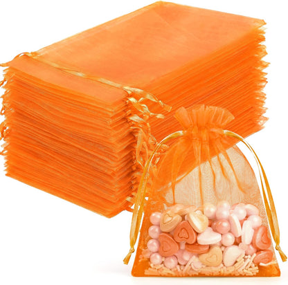 FUNFERY 100 Pcs White Organza Bags 3x4 in, Small Mesh Drawstring Gift Bags for Sachet, Jewelry, Wedding Favor, Candy Goodie Treat Bag,Easter Day