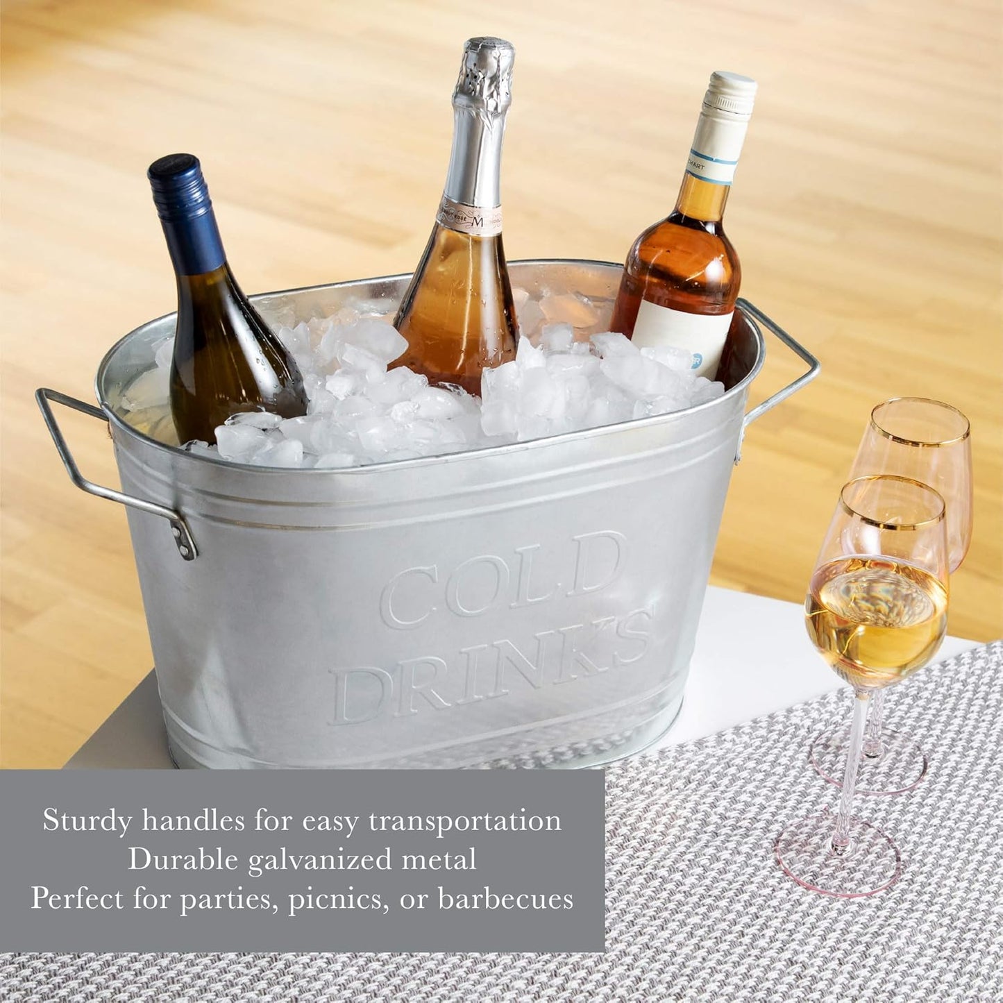 Twine Cheers Beverage Tub, Galvanized Tubs for Entertaining, Drink Buckets for Parties, Large Ice Tub and Gift Basket, Beer Buckets, Cream, 6.3 Gallons Set of 1