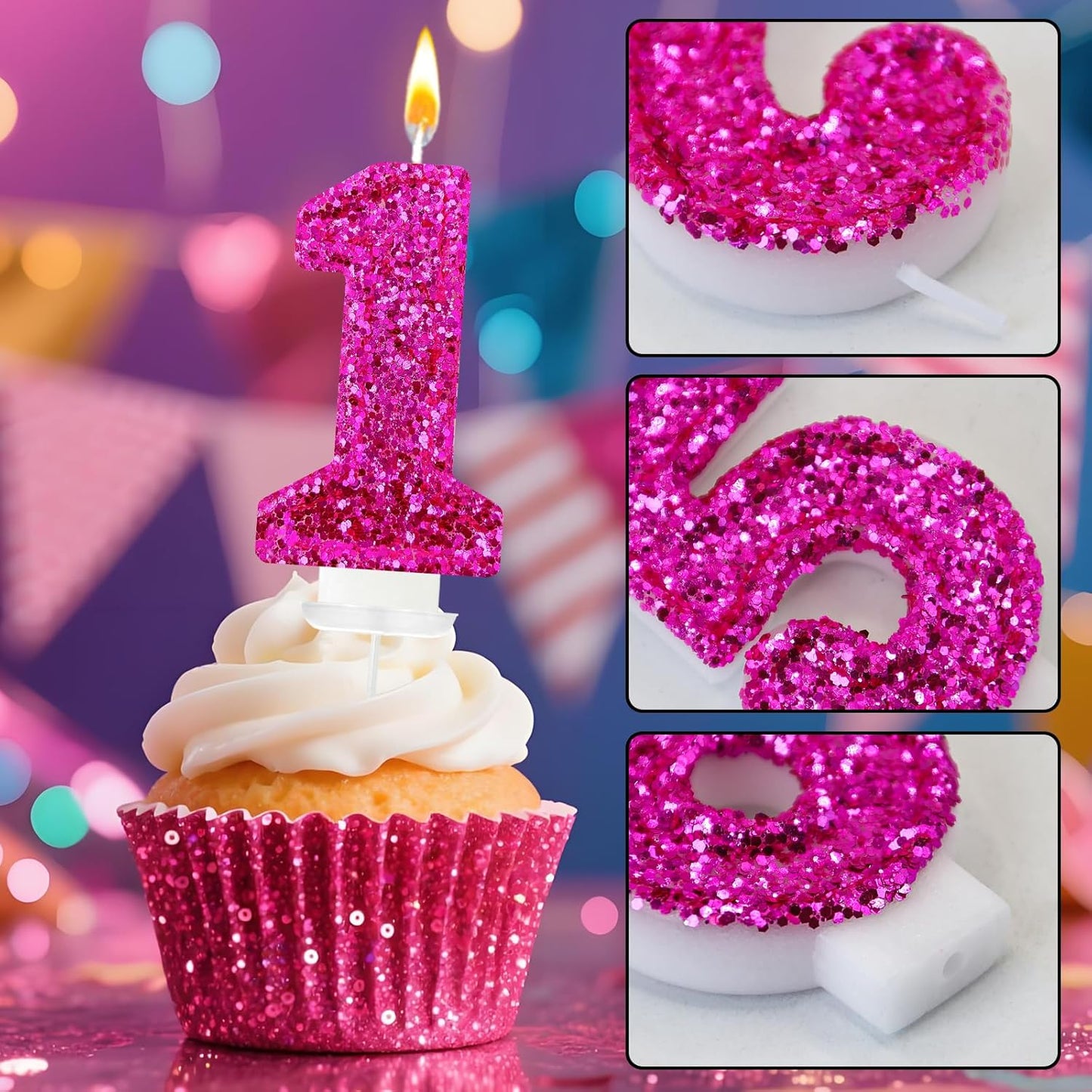 Birthday Number Candles, Glitter Number Candle Cake Decorations with Sequins, Cupcake Decorations for Girls, Women, Party Anniversary Celebrations (Number 6, Purple)