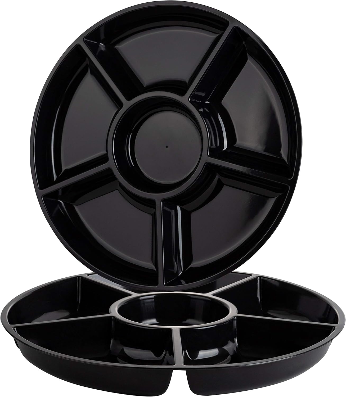 Plasticpro 6 Sectional Round Plastic Serving Tray/Platters Clear Pack of 2
