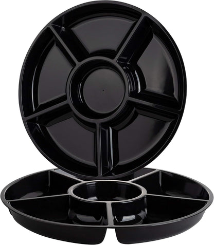 Plasticpro 6 Sectional Round Plastic Serving Tray/Platters Clear Pack of 2