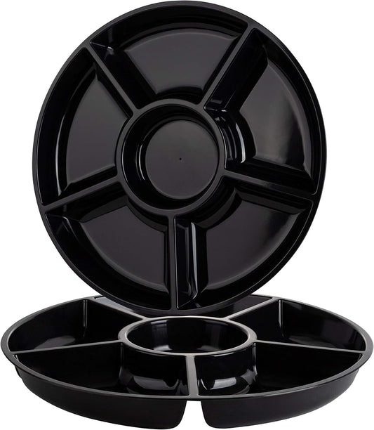 Plasticpro 6 Sectional Round Plastic Serving Tray/Platters Clear Pack of 2