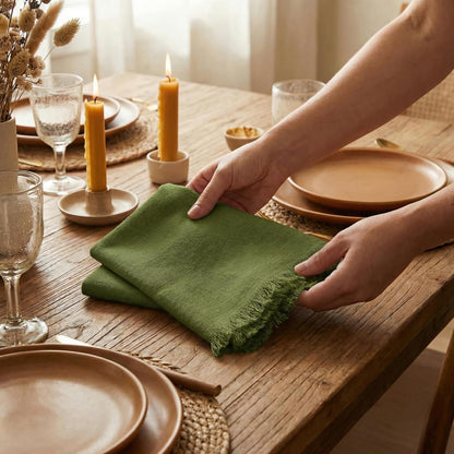 ACCENTHOME Natural Cotton Linen Napkin Set of 12 18x18 inch Dinner Napkins - Washable Soft Premium Hotel Quality Reusable Hemmed Edges Napkins Perfect Table Linens for Family Dinners, Weddings