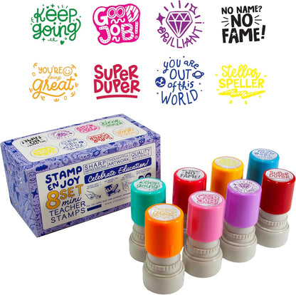 6 Self-Ink Flash Stamp Set, Multicolor Teacher Stamps for Classroom, Stamps for Teachers, Pre-Inked, Refillable Stamps (Celebration Set)