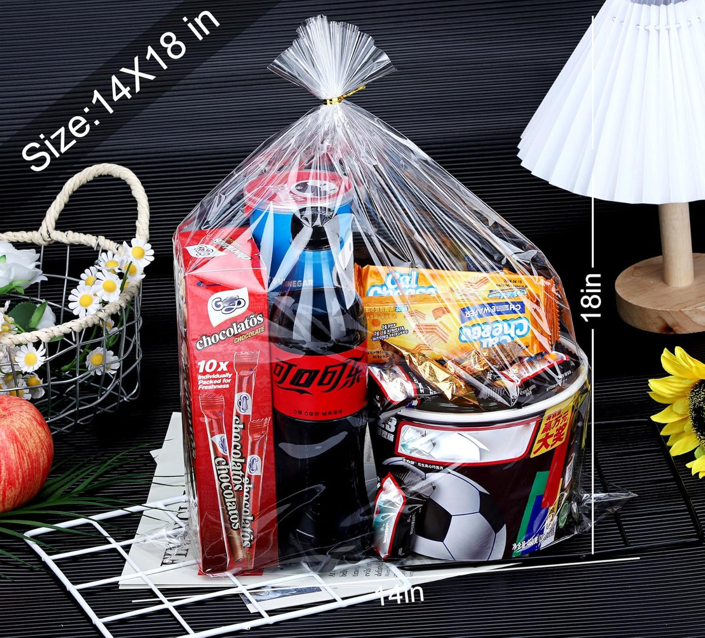 Clear Candy Bags 100pcs 6X10 Cellophane Treat Bag Party Favor Goodie Cake Pop Gift Apple Cello for Gift Baskets Bakery Cookie with Ties