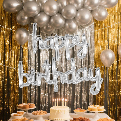 Happy Birthday Balloons Banner Foil Letters Balloons Connected, Personalized Birthday Signs for Women Men Boys Girls Birthday Party Decorations, Small Gold