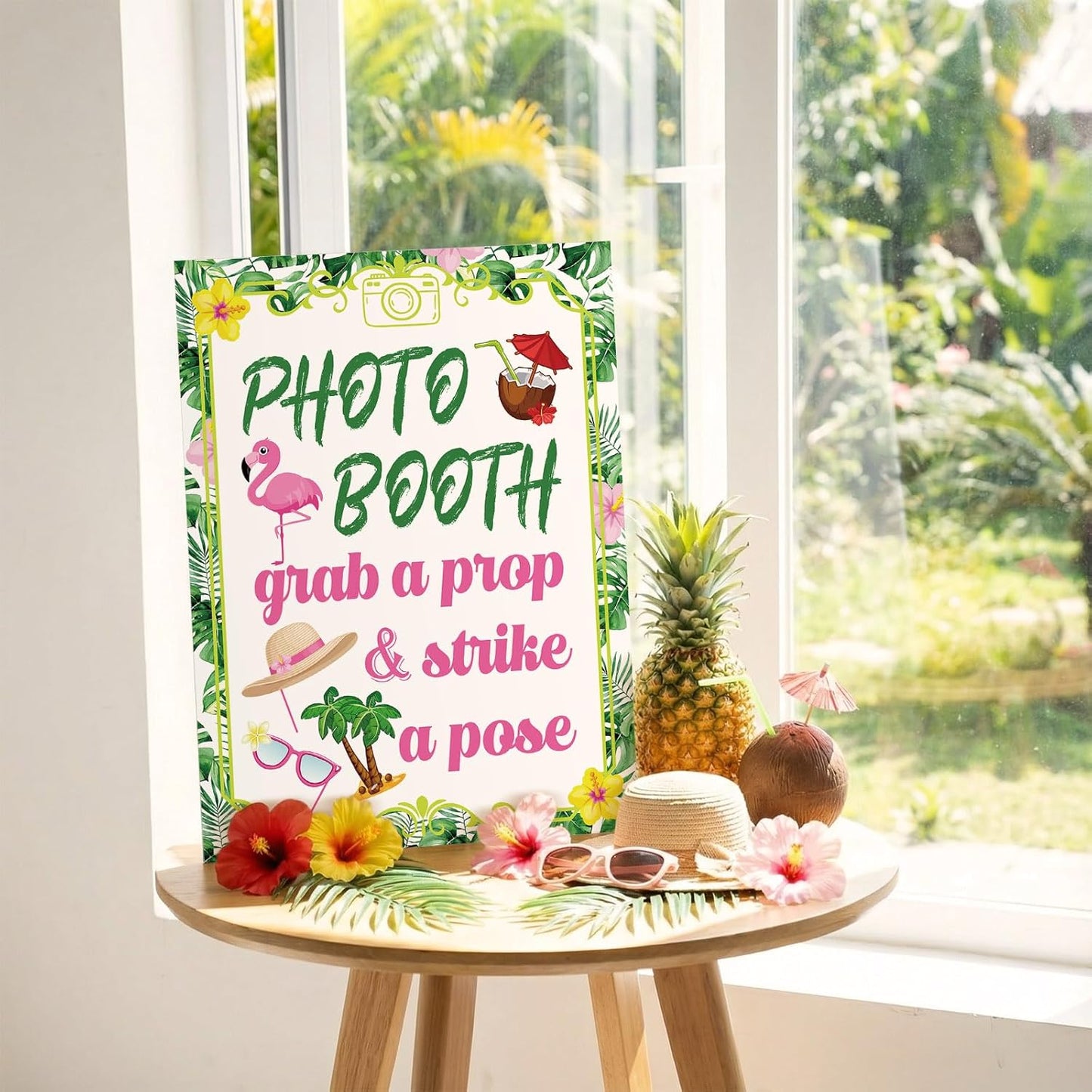 Briwooody Photo Booth Sign with Stand Retro Background Table for Indoor and Outdoor Party Theme Event Photography Props Desktop Decoration Supplies