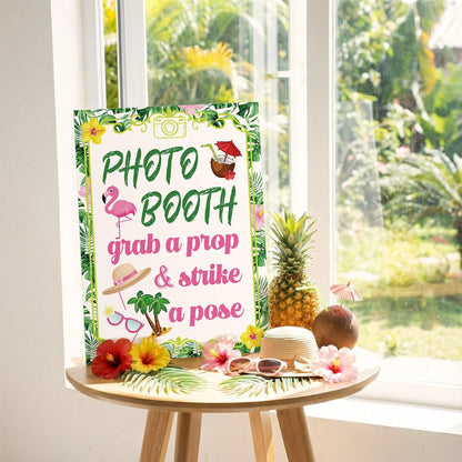 Briwooody Photo Booth Sign with Stand Retro Background Table for Indoor and Outdoor Party Theme Event Photography Props Desktop Decoration Supplies