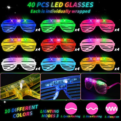 Oleitodh Glow in the Dark Party Supplies Set Bulk Neon Party Favor Toys Includes 30 Led Light up Glasses 10 Color 30 Light up Foam Sticks Bulk for Disco Wedding Birthday Concert Halloween Raves Party