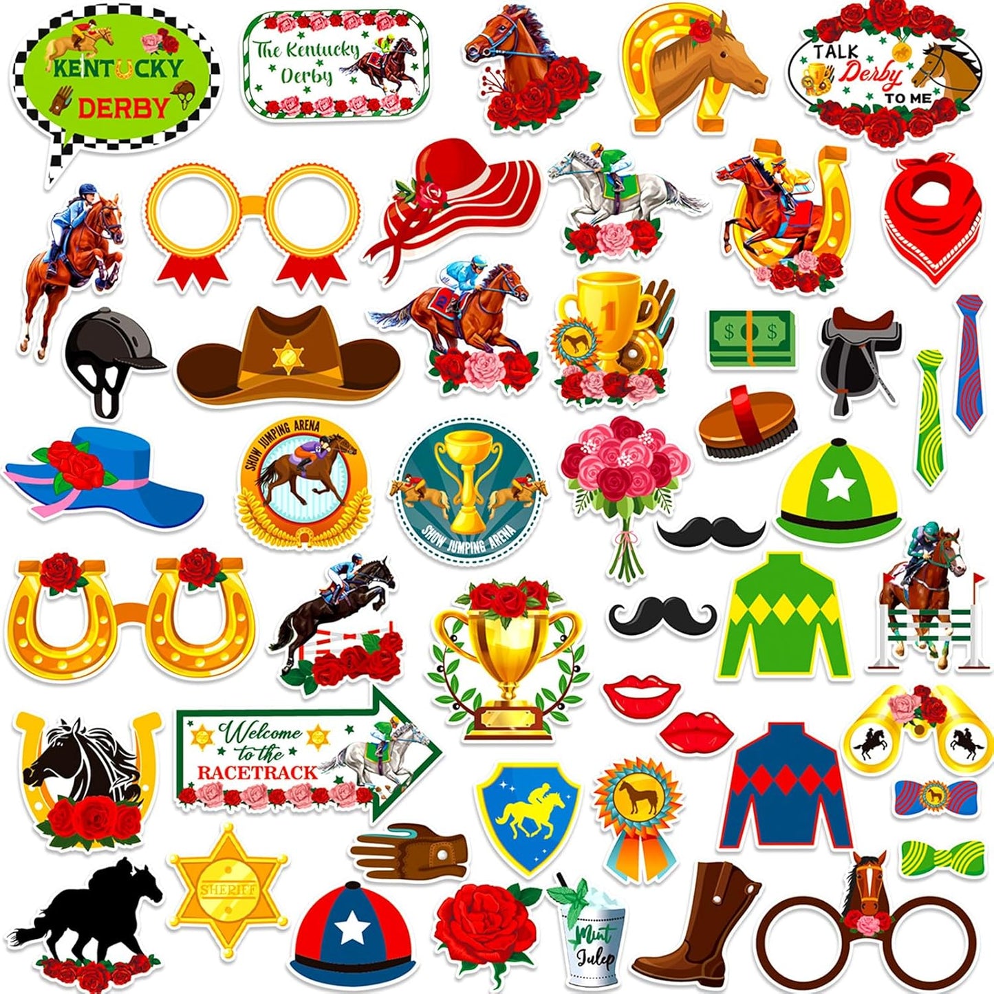 HOWAF Kentucky Horse Derby Photo Booth Props, 52pcs Photo Props with Horse Racing Photo Frame Kentucky Party Derby Day Party Decorations for Derby Party Photography Selfie Props Picture Props