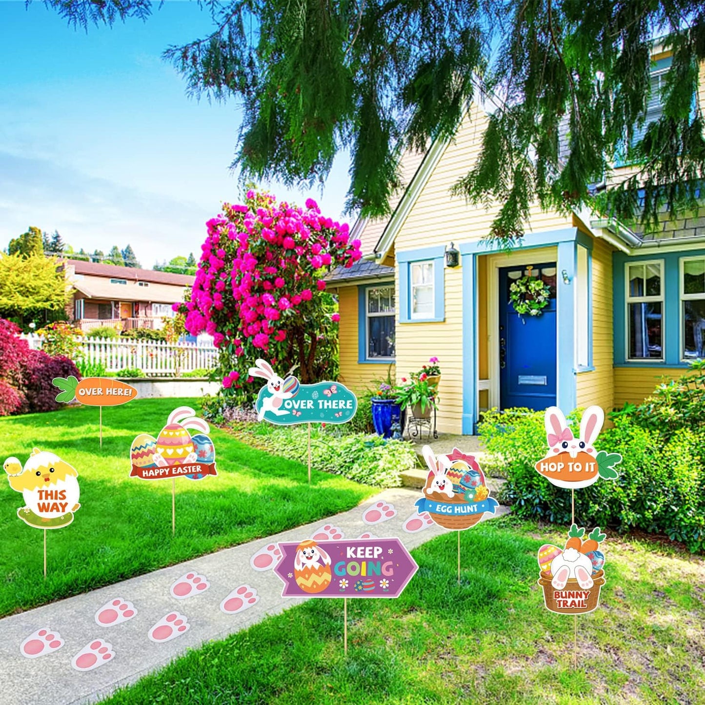 AhfuLife Easter Egg Scavenger Hunt Clue Cards for Family Friends, 27 Cards Set with Clues, Rules, Answers, Winner Cards for Easter Party Activities, Games Indoor, Easter Party Decorations Supplies
