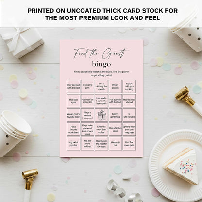 Find The Guest Bingo Cards – 25 Unique Cards, Icebreaker Party Games for Adults, Rustic Blush Pink Mingle Activity for Birthday Parties, Family Reunions, Office Events & Friendsgiving